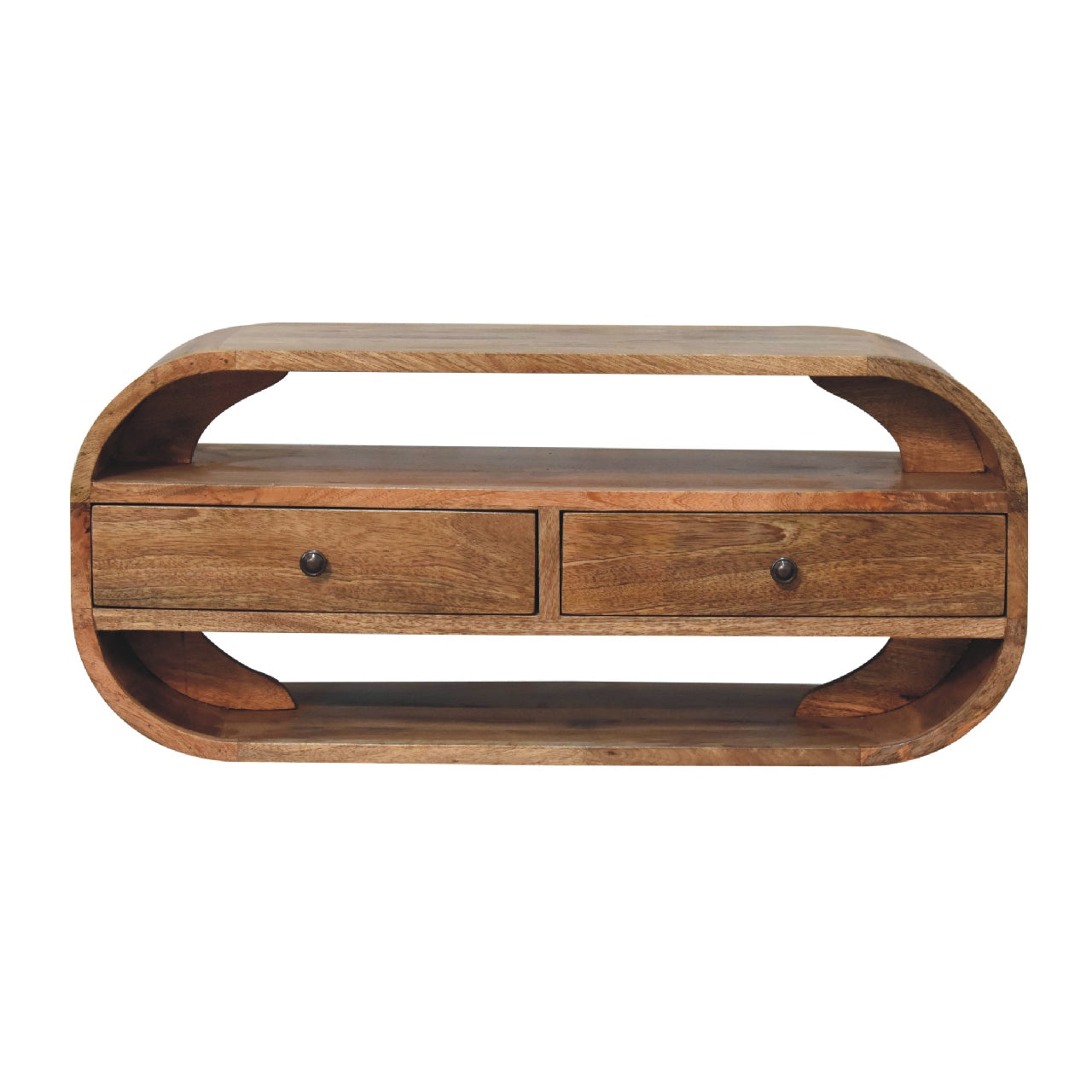 Chestnut Curved Edge Media Unit with 2 Drawers