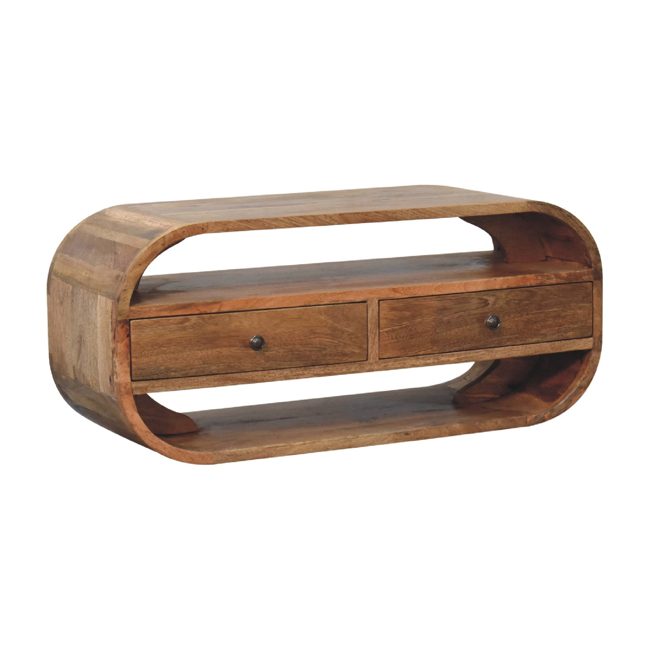 Chestnut Curved Edge Media Unit with 2 Drawers